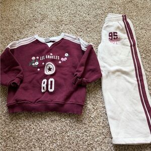 Zara Maroon and Cream Sweatshirt & Joggers Set